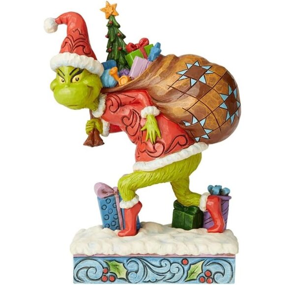 Enesco Dr. Seuss Grinch by Jim Shore Santa Grinch Figurine Tip Toeing with Gifts